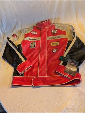 Point Zero Red Black Racing Patch Bomber Jacket